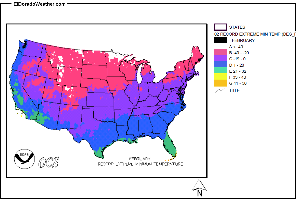 United States February Record Extreme Minimum Temperature